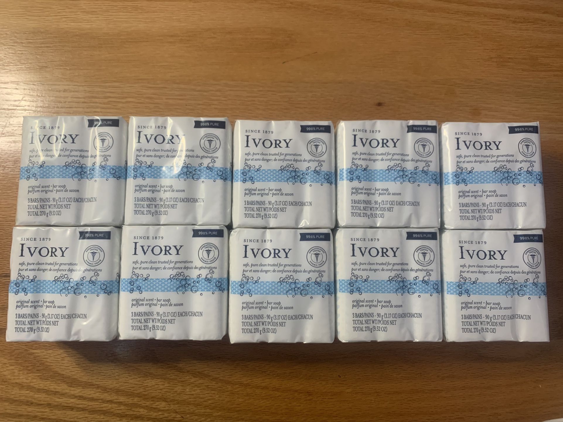 Lot of 10 Ivory Bar Soap Original Scent 3.17oz, 3 count, 30 Bars in Total