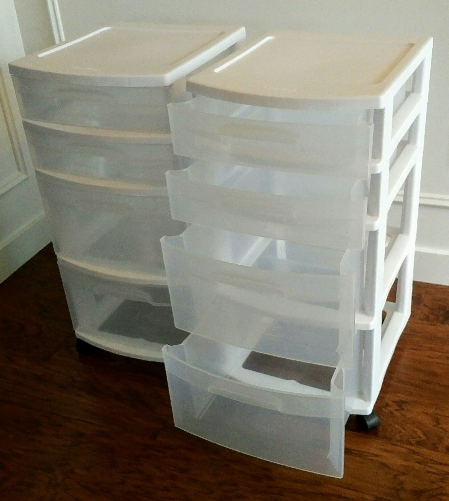 Set of TWO Sterilite 4-drawer Plastic Storage Cases with caster wheels
