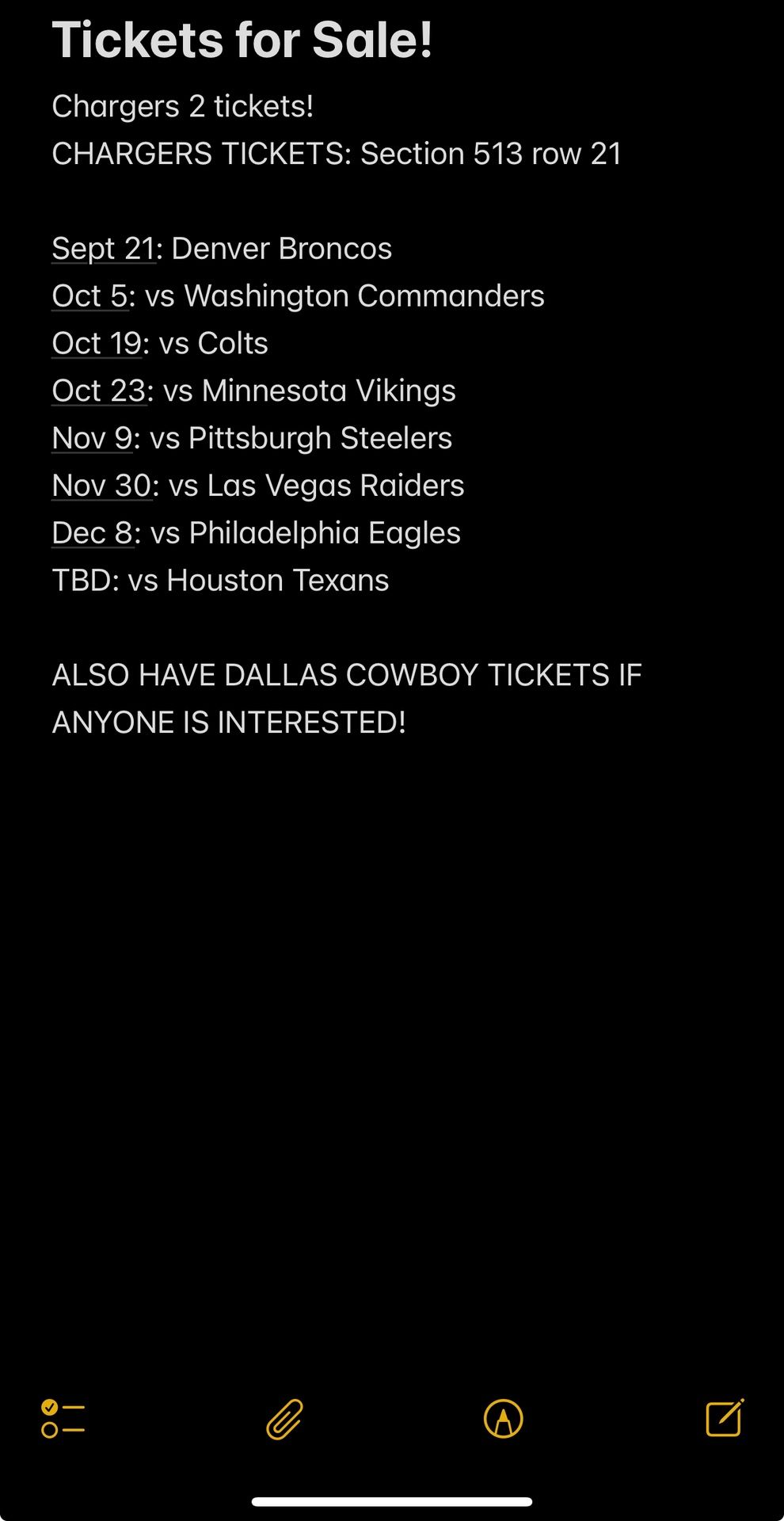 Chargers And cowboys Home Tickets