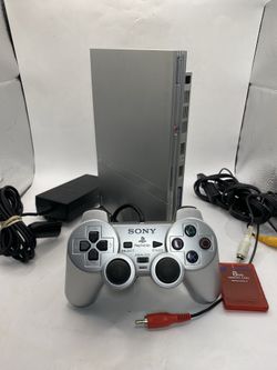 Sony Playstation 2 PS2 Slim Silver Console OEM Silver Controller Tested + memory