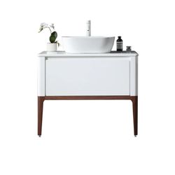 SEBASTIAN 36” GLOSS WHITE DUAL MOUNT MODERN Vanity Cabinet With Top New Factory