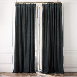 Crate And Barrel CB2 Dark teal Organic Cotton Velvet Curtains 48 X 84 Set Of 2 
