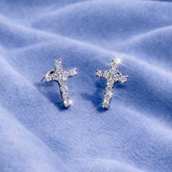 Silver Cross Diamond tester passing Moissanite Stone Earrings