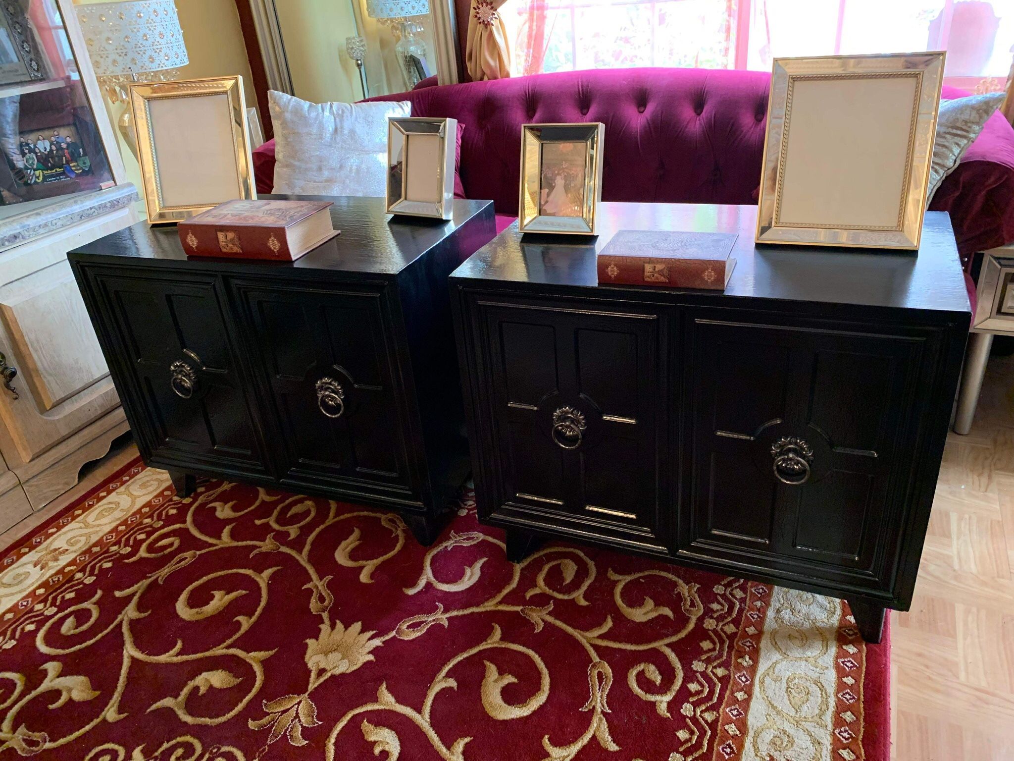 Set Of Two Oversized Wooden Nightstands Or Cabinets Set Has Been Refurbished Black Gloss Color