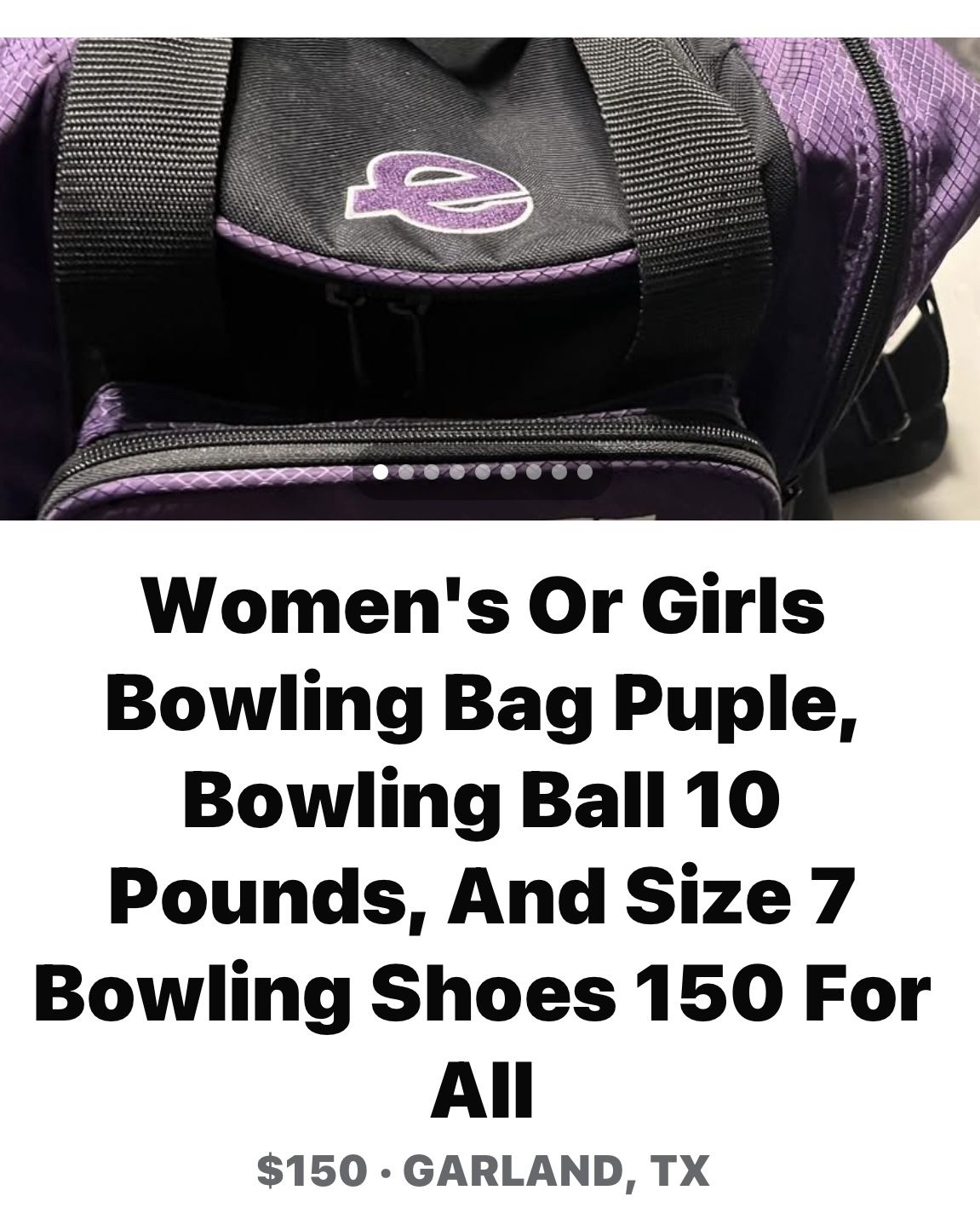 Bowling Bag and Ball and Shoes. Cash Only