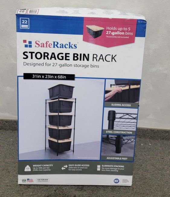 SafeRacks Storage Bin Rack, 5 Tote Capacity, NSF Certified