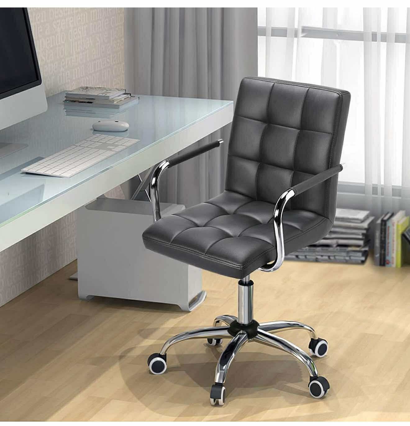Office  Chair, PU Leather with Armrests/Large  with Wheels, Grey Q-11