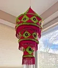 Embroidered Hanging Boho Pink & Lime Green Fabric Chandelier