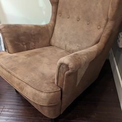 Brown Faux Suede Wingback Chair
