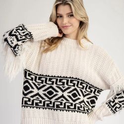 H&M Western Fringe Cropped Knit Sweater