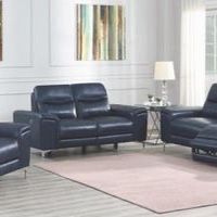 Brand New 2 Piece Ink Blue Leather Power Reclining Sofa and Love Seat Set
