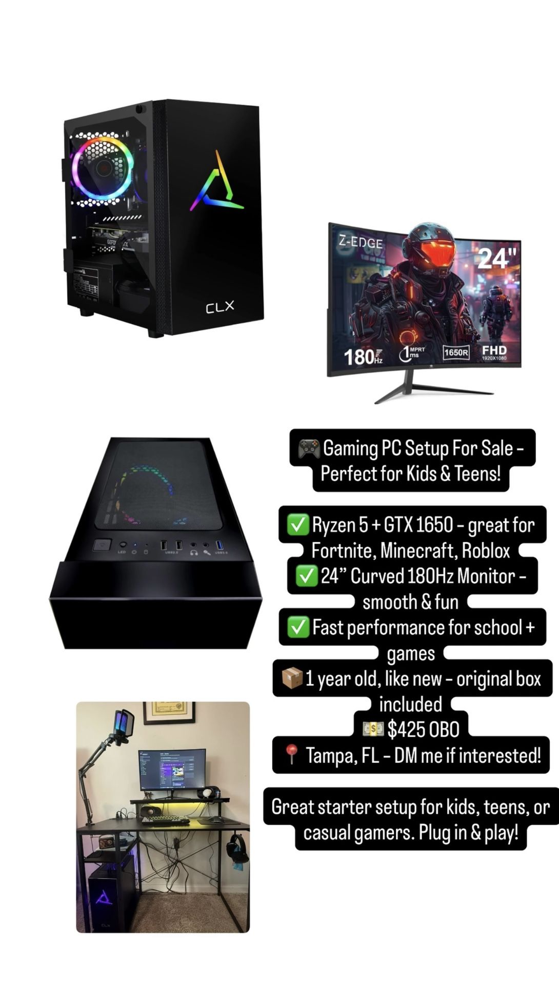 Ryzen 5 Gaming PC – GTX 1650 – Like New – $425