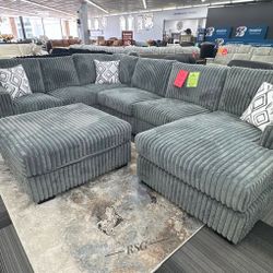 Take Home Pay Later Only $39 Down Payment 🌟 Lindyn Fog Gray Corduroy Fabric Oversized Huge Sectional Couch Set 🌟 Fast Delivery 