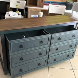 Farmhouse Style 6-Drawer Bedroom Dresser, 54-Inch Wide Wooden Chest of Drawers, Vintage Design TV Stand, Rustic Storage Dresser Organizer