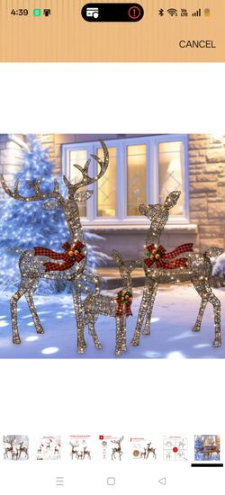 NEW HOYECHI 3-Piece Lighted Rattan Reindeer Family Set - Sealed NIB