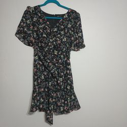 Ladies Short Summer Black Floral Dress - Shinestar Size M