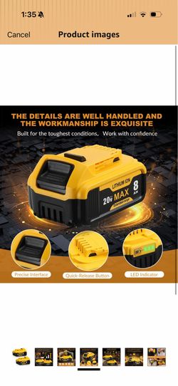 8.0Ah DCB200 Battery Compatible with Dewalt 20V Battery DCB200 DCB201 DCB203 DCB207 & DCD DCF DCG Series (Not Made in Dewalt)