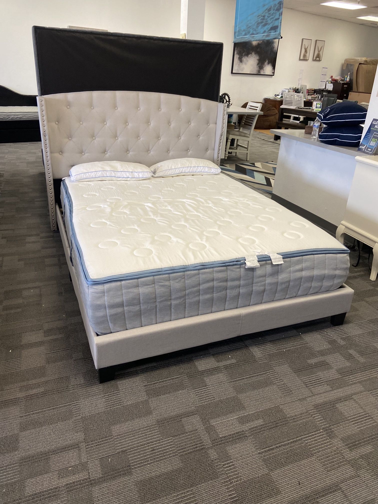 Queen Khaki Platform Bed Frame Furniture