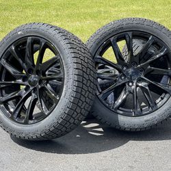 NEW 22” Black Chevy wheels Silverado Tahoe Platinum 6x5.5 rims A/T tires GMC Yukon Sierra Escalade