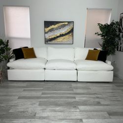 SECTIONAL COUCH CLOUD WHITE FABRIC POWER RECLINING 3 PCS WITH USD CHARGE - FREE DELIVERY 