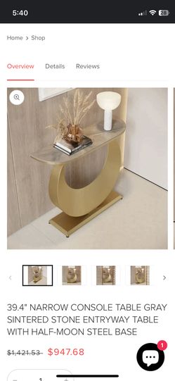 NARROW CONSOLE TABLE GRAY SINTERED STONE ENTRYWAY TABLE WITH HALF-MOON STEEL BASE