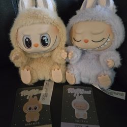 Lot Of 2 Labubu Have A Seat Baba And Zizi Plush Toy Keychain Pendant 