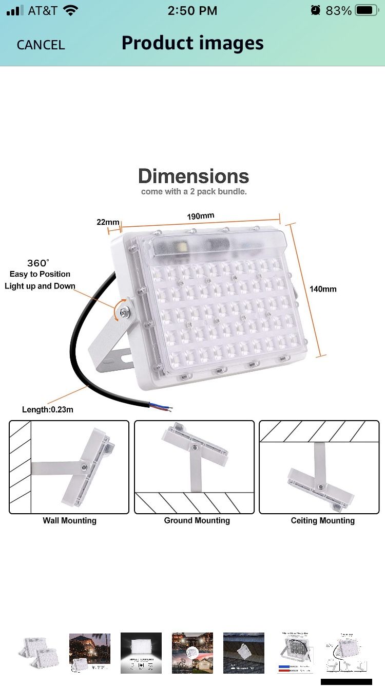 2 Pack 50W LED Flood Light Outdoor 6000K 5000lm IP67 Waterproof Super Bright LED Security Light Landscape Floodlight for Outdoor Playground Garden Yar
