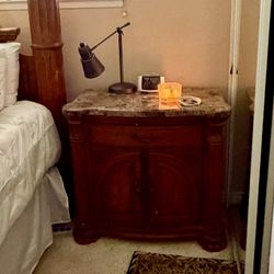 Solid Wood Marble Top Nightstand – Traditional Style