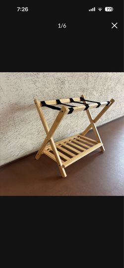 One New Heavy Duty Solid Wood Folding Luggage Rack with Bottom Shelf