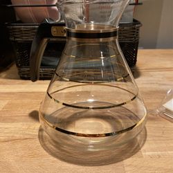 David Douglas Flameproof Glass Coffee Pot Atomic Gold Stripe MCM Mid Century 8 C