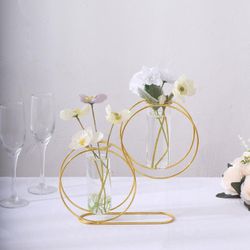 Gold Metal Geometric Tube Flower Vase and Centerpieces 