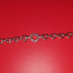 Sterling Silver And Diamond Heart Bracelet 