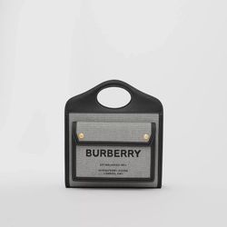 Burberry Mini Tri-Tone Canvas And Leather Pocket Black/Tan Cotton Tote 