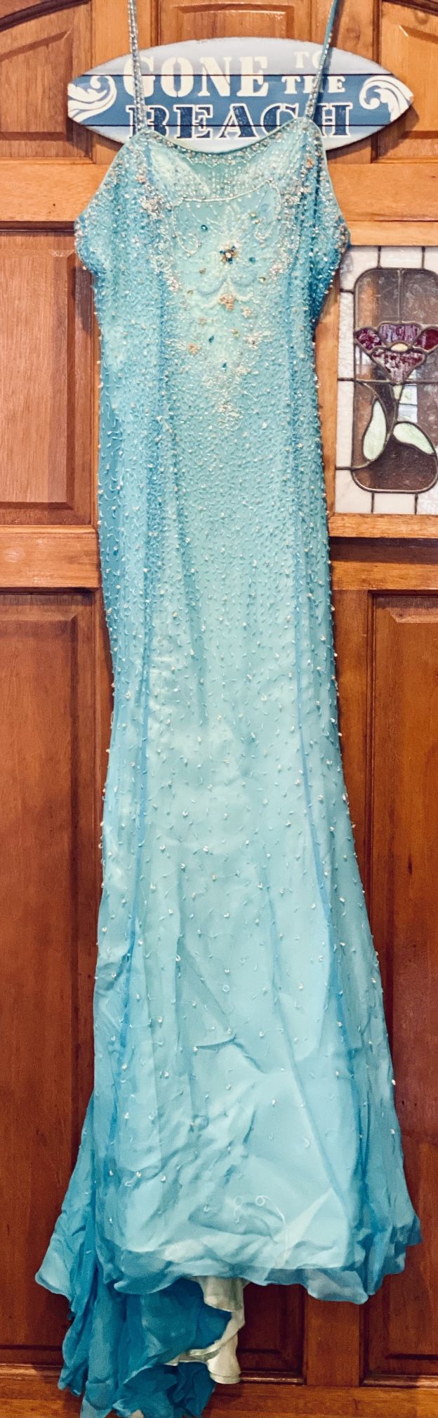 Aqua Hand Beaded Gown
