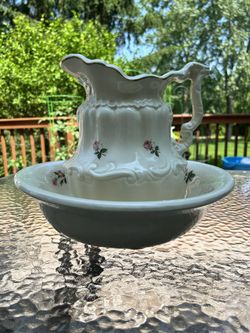 Antique (1896) Wash Basin And Picture