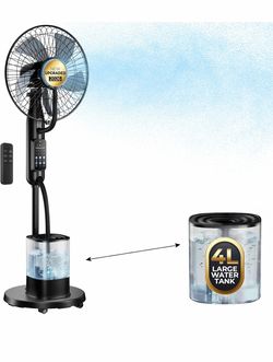 Misting Fan 4L Large Water Tank Mister Cooling Fan, 5 Speeds 3 Modes Misting Standing Fan, Floor Fan with Remote