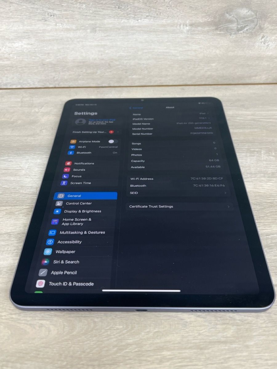 Apple iPad Air 5th Gen 10.9" Wi-Fi Tablet – M1 Chip – 64GB – Purple (PO1021869)