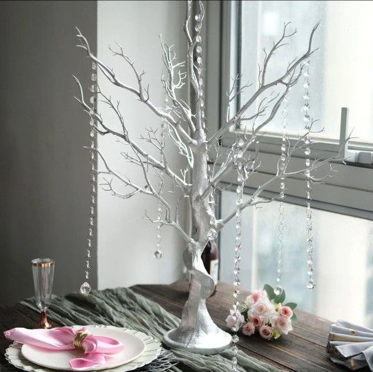 Silver Plastic Manzanita Tree With Acrylic Beads