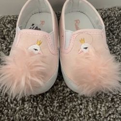 Baby girls pink swan slip on shoes