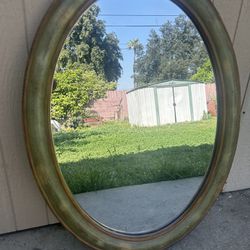 Wooden Frame Oval Mirror Decor 