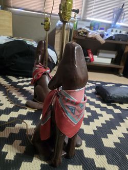 Vintage Howling Coyote Southwestern Rustic Lamps (NO SHADES)