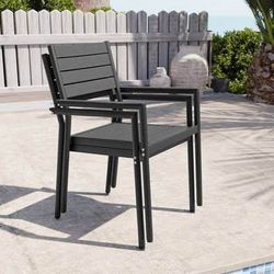 New Set of 2 Black Stackable Outdoor Patio Aluminum Chairs