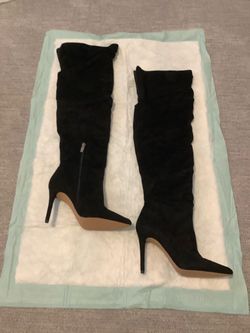 Jessica Simpson black stretch microsuede thigh high boots size 6 1/2 width medium