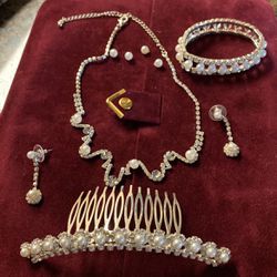 Matching Necklace Bracelet And Earrings And Tiara Clip