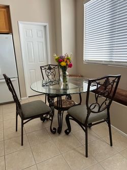 Elegant Wrought Iron Glass-Top Dining Set — 4 Chairs