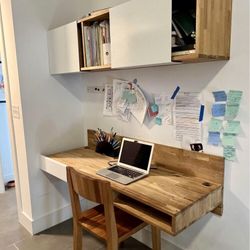 Stunning Handmade Floating Walnut Desk With sliding panels and chair By LAX