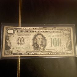 1928 Cleveland Ohio 100$ Bill With Fancy Serial # 