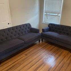 Free Delivery / Blue Contemporary Couch Set