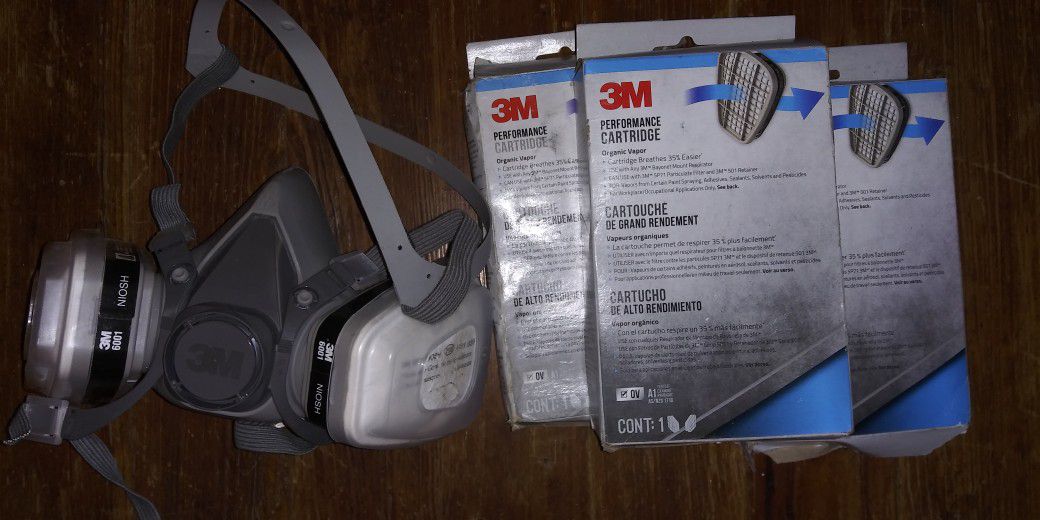 3M Half Face Respirator W/ 4 Sets New Filters 