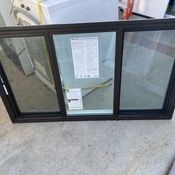 window, vinyl double glass, simonton brand retrofit  Brand new window  Has screen on both windows on the sides both slide to the center sliders  opens